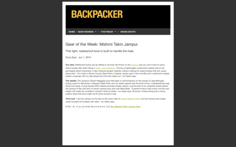 Jampui boot is 'Gear of the Week' at Backpacker